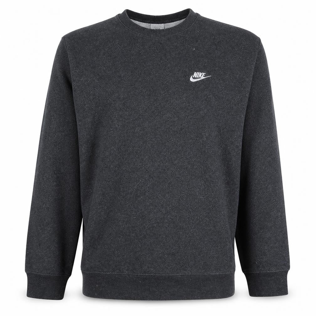 Front view of Nike men’s grey pullover sweatshirt l regular fit crew neck logo