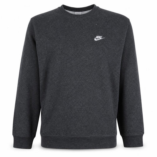 Front view of Nike men’s grey pullover sweatshirt l regular fit crew neck logo