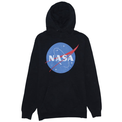 NASA Mens Black Pullover Hoodie L Logo Fleece Long Sleeve