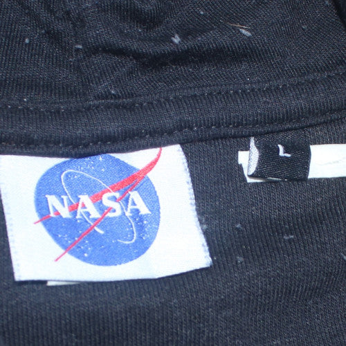 NASA Mens Black Pullover Hoodie L Logo Fleece Long Sleeve