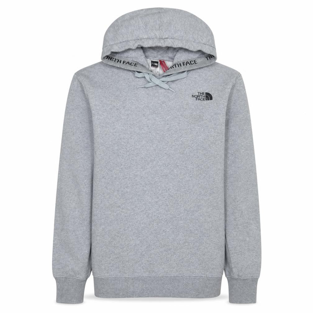 Front view of The North Face Men's Grey Pullover Hoodie, size S, Regular Fit Logo