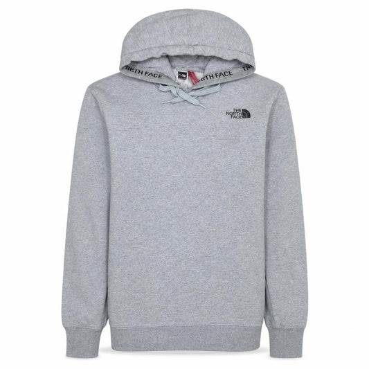 Front view of The North Face Men's Grey Pullover Hoodie, size S, Regular Fit Logo