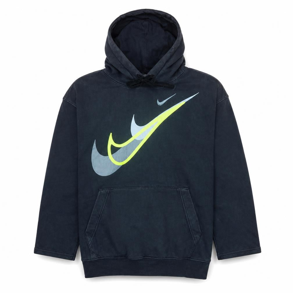 Front view of Nike Men Black Pullover Hoodie Small Graphic Print Cotton Blend