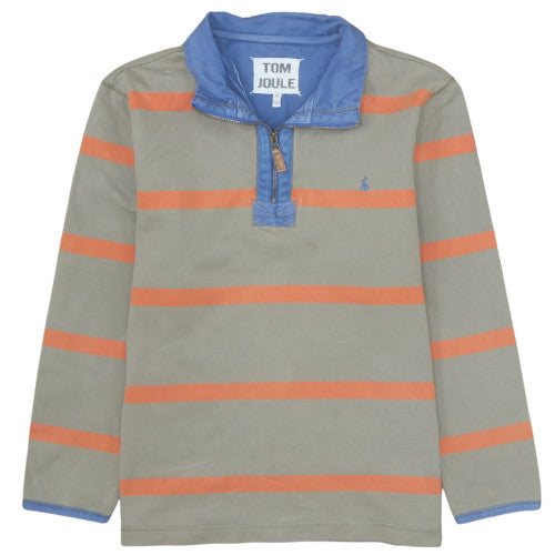 Joules Men's Green Striped Long Sleeve 1/4 Zip Polo Shirt Size M