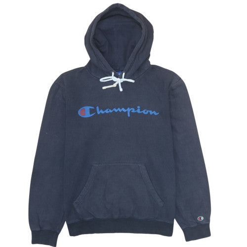 Champion Men's Blue Pullover Hoodie Medium Logo Fleece Sweatshirt