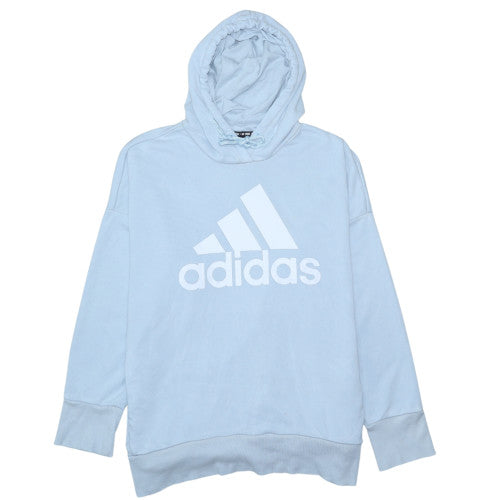 Adidas Womens Light Blue Pullover Hoodie Size L Logo Cotton Blend