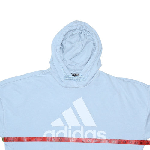Adidas Womens Light Blue Pullover Hoodie Size L Logo Cotton Blend