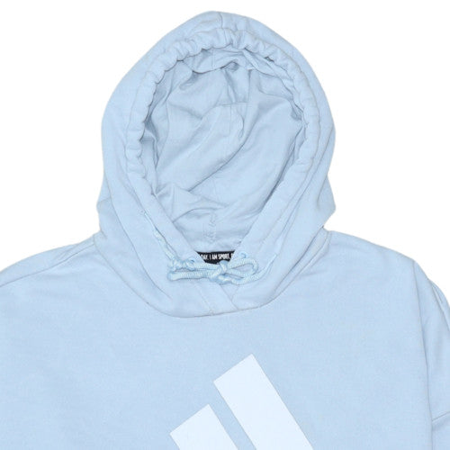 Adidas Womens Light Blue Pullover Hoodie Size L Logo Cotton Blend