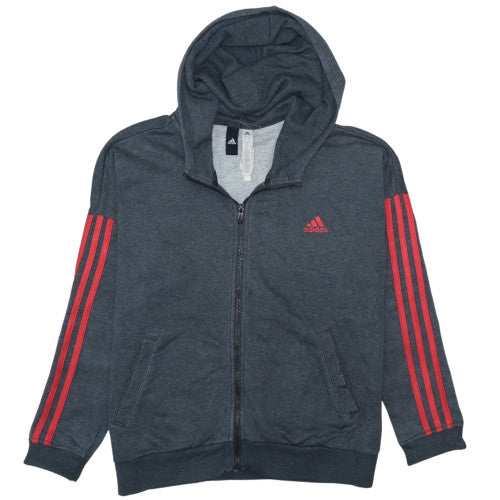 Adidas Womens Dark Grey Full Zip Hoodie Size L 16-18 Red Stripe Sportswear