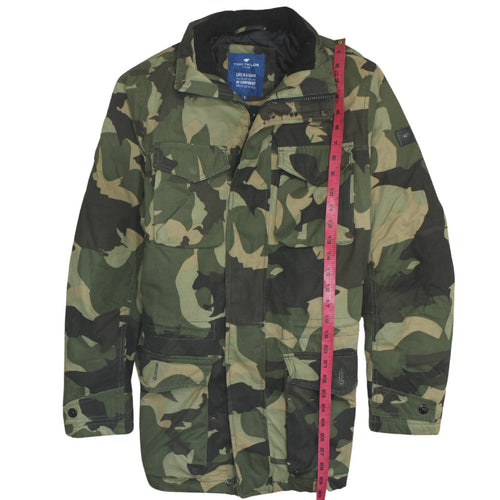 Tom Tailor Mens Green Camouflage Parka Jacket Size S Cotton Blend