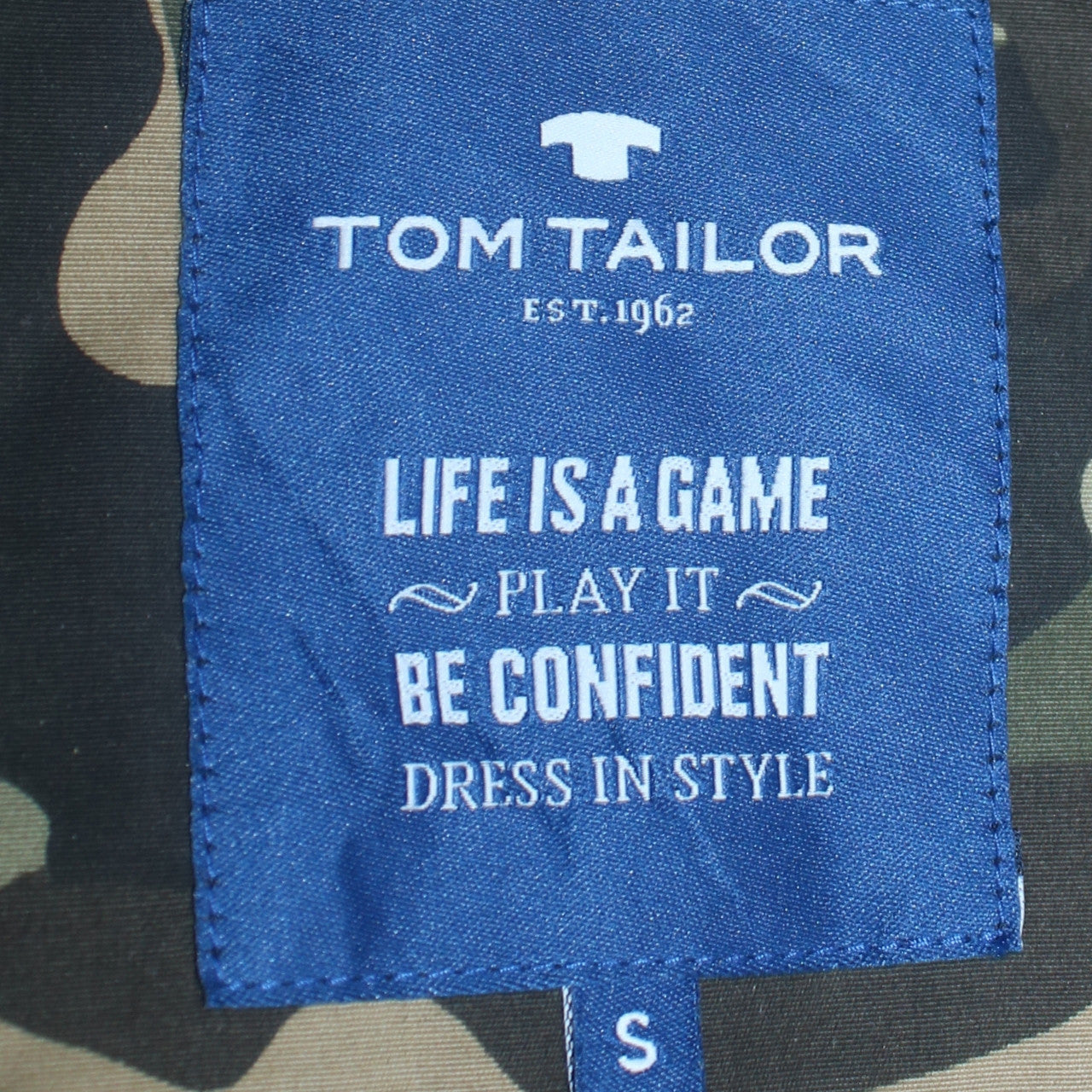 Tom Tailor Mens Green Camouflage Parka Jacket Size S Cotton Blend