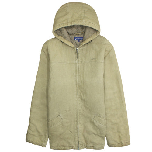 Review Base Men's Beige Hooded Cotton Full Zip Jacket M
