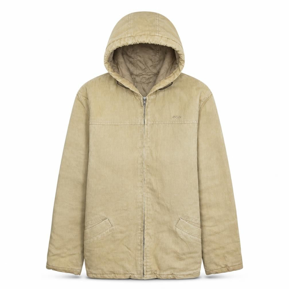 Front view of Review Base Men's Beige Hooded Cotton Full Zip Jacket M