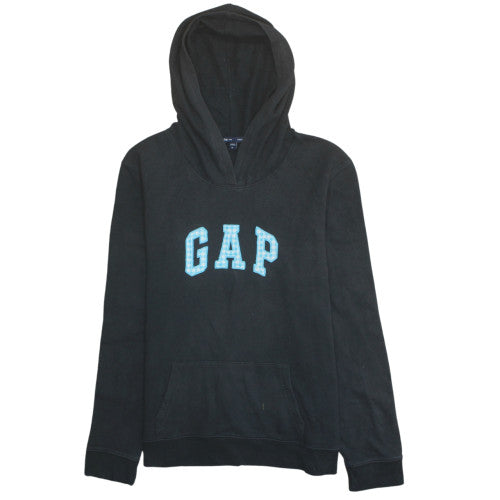 GAP Women Black Pullover Hoodie M Cotton Blend Logo Front Sweatshirt