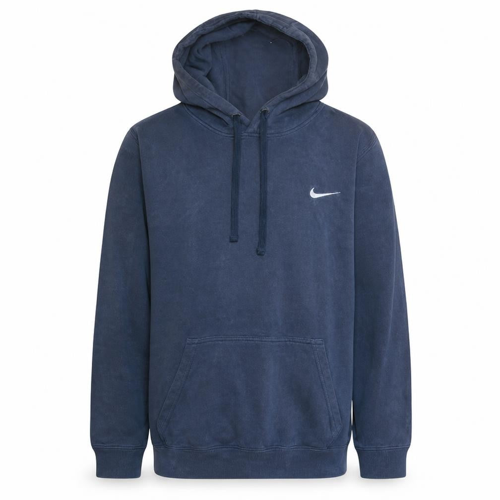Front view of Nike Men's Blue Pullover Hoodie Small Fleece Cotton Blend
