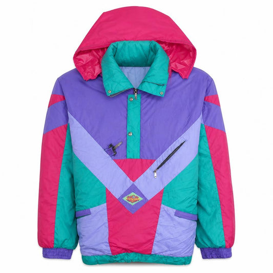 Front view of Snow Grimp Men's Multicoloured 80s Ski Puffer Jacket, size 52