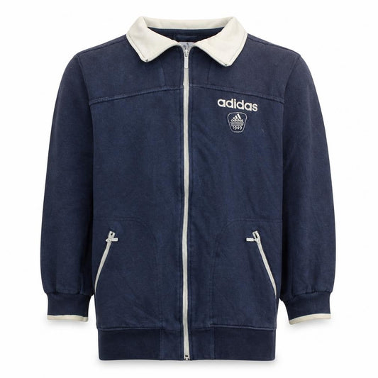Front view of Adidas Men's Blue Full Zip Collared Sweatshirt, size S