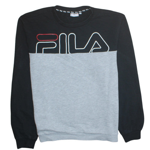 Fila Mens Black Grey Crew Neck Logo Sweatshirt Size L