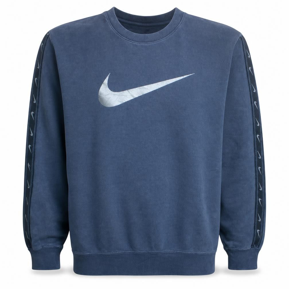 Front view of Nike Men's Blue Logo Crew Neck Pullover Sweatshirt, size L