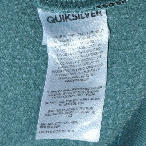 Quiksilver Men's Blue Full Zip Hoodie Size L Cotton Blend Fleece
