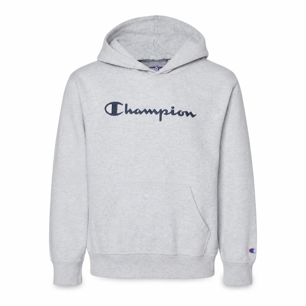 Front view of Champion Men's Grey Pullover Hoodie M Regular Fit Athletic Style