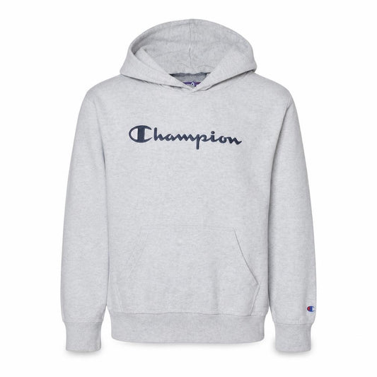 Front view of Champion Men's Grey Pullover Hoodie M Regular Fit Athletic Style