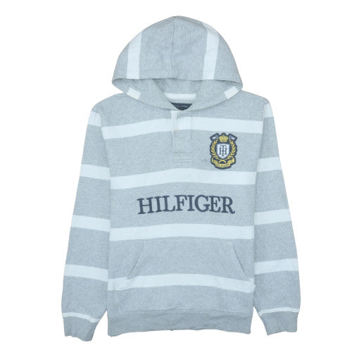 Tommy Hilfiger Men's Grey Striped Pullover Hoodie Medium