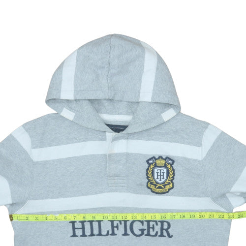 Tommy Hilfiger Men's Grey Striped Pullover Hoodie Medium