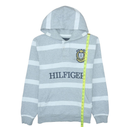 Tommy Hilfiger Men's Grey Striped Pullover Hoodie Medium