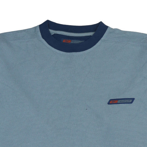 Reebok Men Blue Pullover Sweatshirt L Crew Neck Logo Sportswear