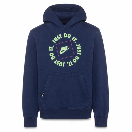 Front view of Nike Men's Blue XS Pullover Hoodie Just Do It Graphic Logo Sweatshirt