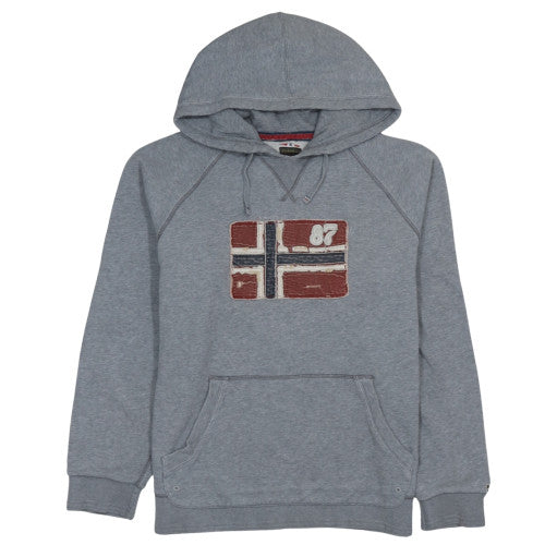 Napapijri Mens Grey XL Embroidered Flag Pullover Hoodie