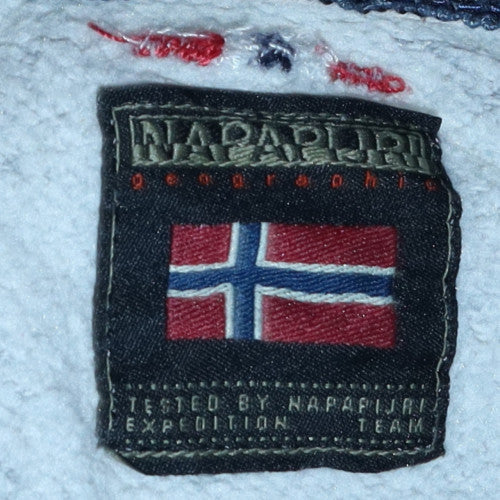 Napapijri Mens Grey XL Embroidered Flag Pullover Hoodie