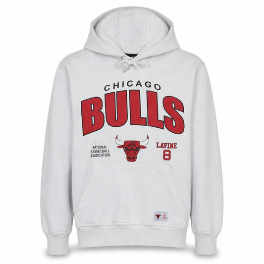 Front view of Primark Men’s White Chicago Bulls NBA Hoodie, size M, Pullover Fleece