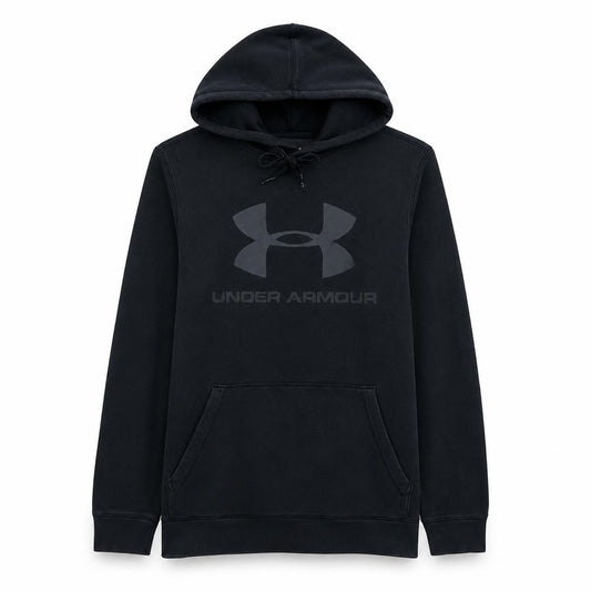 Front view of Under Armour Men's Black Pullover Hoodie Medium Athletic Fit