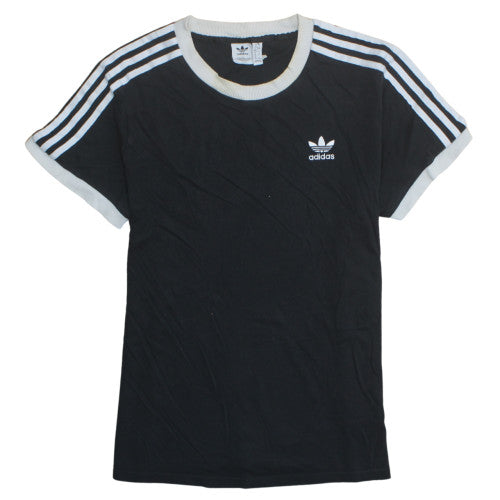 Adidas Women Black Size 12 Ringer T-Shirt Jersey Cotton Slim Fit