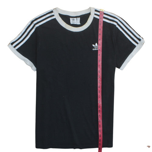 Adidas Women Black Size 12 Ringer T-Shirt Jersey Cotton Slim Fit