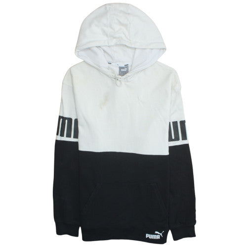 PUMA Mens Black White Pullover Hoodie M Logo Fleece Sportswear