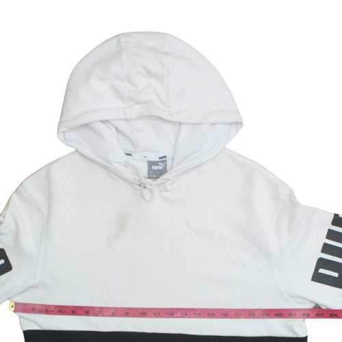 PUMA Mens Black White Pullover Hoodie M Logo Fleece Sportswear