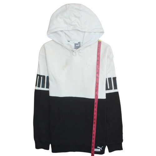 PUMA Mens Black White Pullover Hoodie M Logo Fleece Sportswear