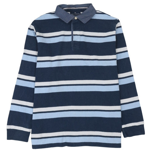 Marks and Spencer Blue Harbour Men's Navy Striped Long Sleeve Polo L