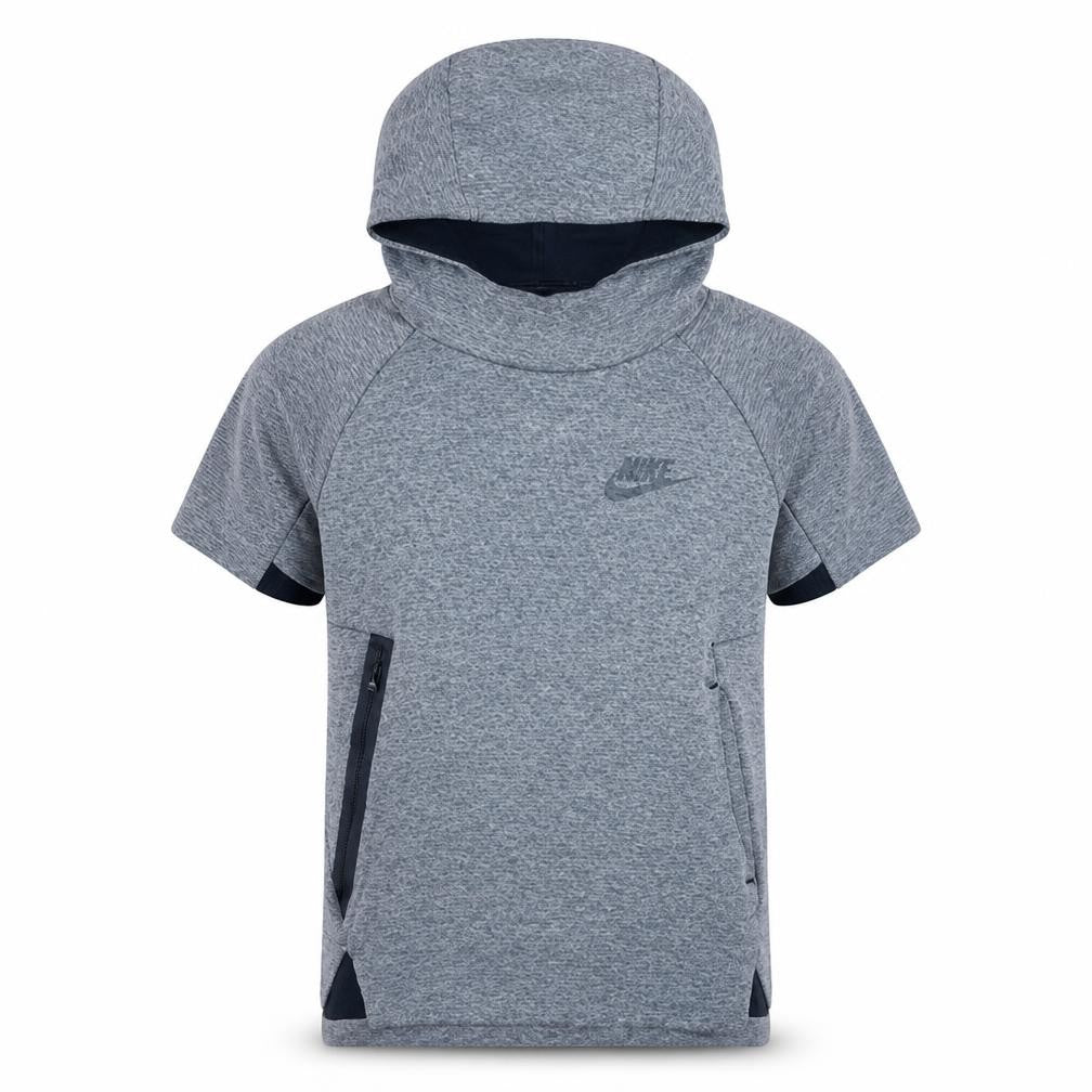 Front view of Nike boys’ grey pullover short sleeve hoodie 12-13 years regular fit
