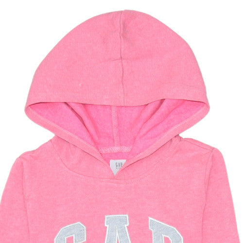 GAP Kids Girls Pink Pullover Hoodie Size 6-7 Years Cotton Blend Logo Design
