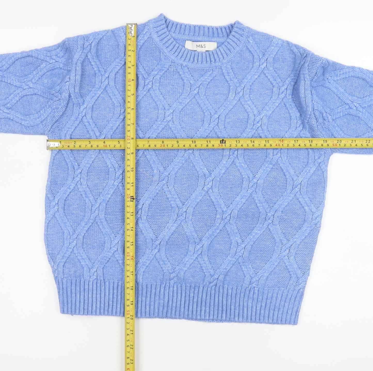 Marks and Spencer Women’s Blue Cable-Knit Pullover Jumper XS