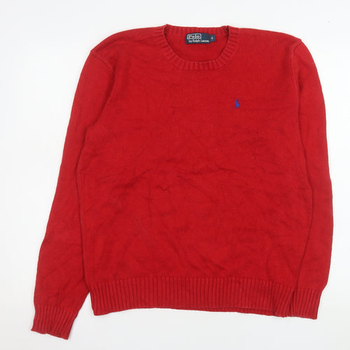 Ralph Lauren Men's Red Cotton Crew Neck Pullover Jumper Size S