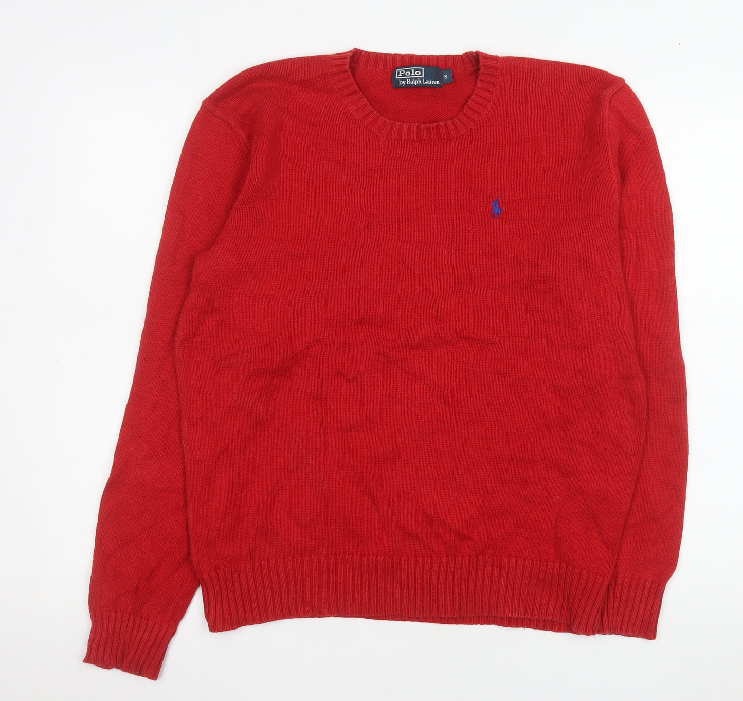 Ralph Lauren Men's Red Cotton Crew Neck Pullover Jumper Size S