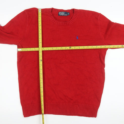 Ralph Lauren Men's Red Cotton Crew Neck Pullover Jumper Size S
