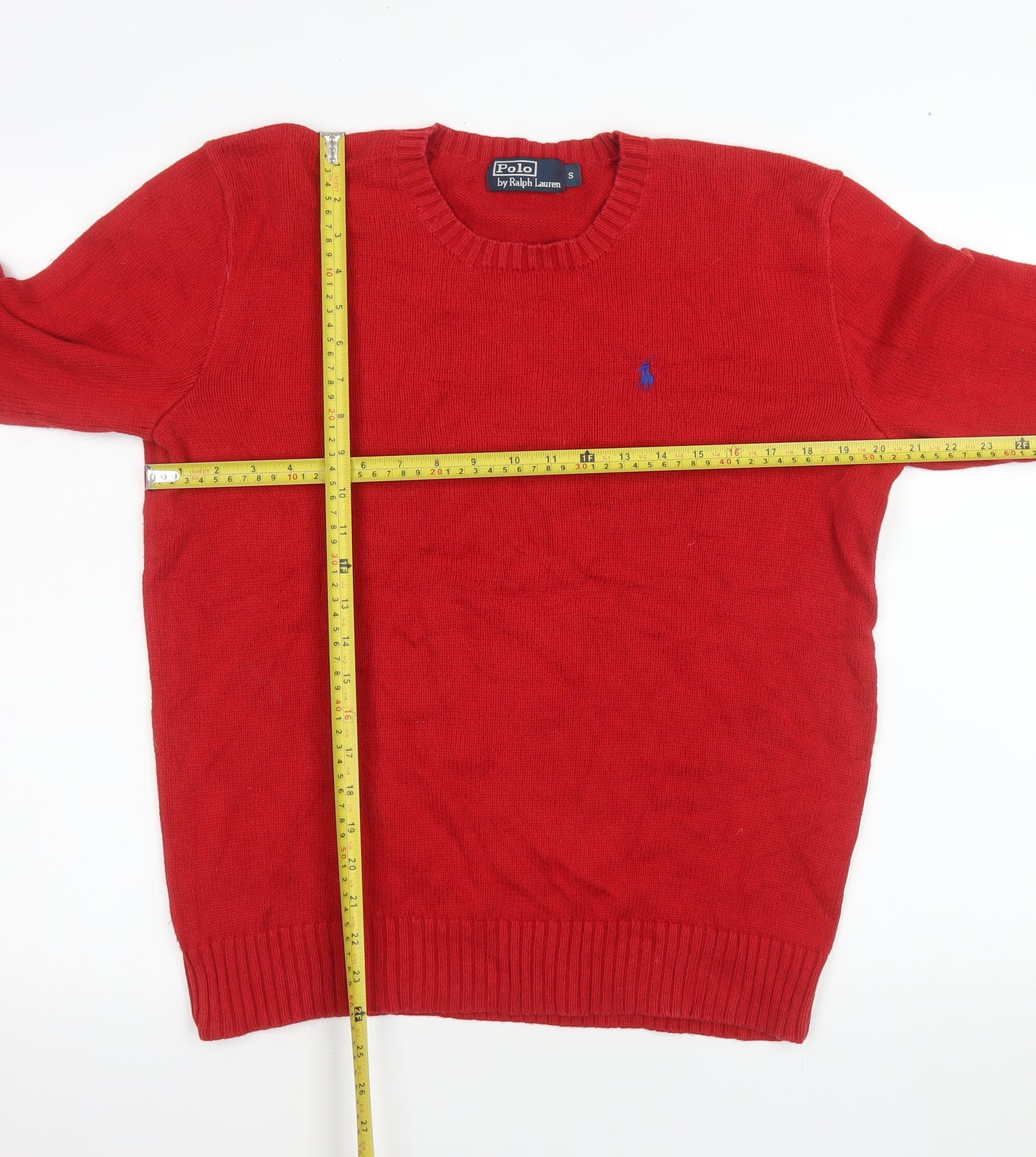 Ralph Lauren Men's Red Cotton Crew Neck Pullover Jumper Size S