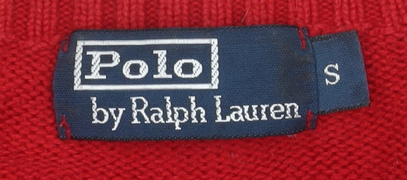Ralph Lauren Men's Red Cotton Crew Neck Pullover Jumper Size S