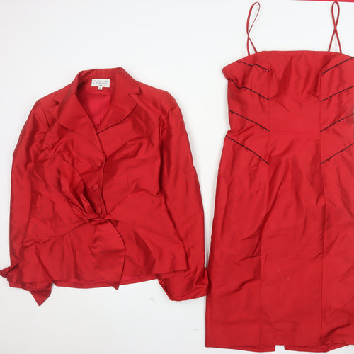 Petrovitch & Robinson Red Silk Skirt Suit Dress Set Women UK 12